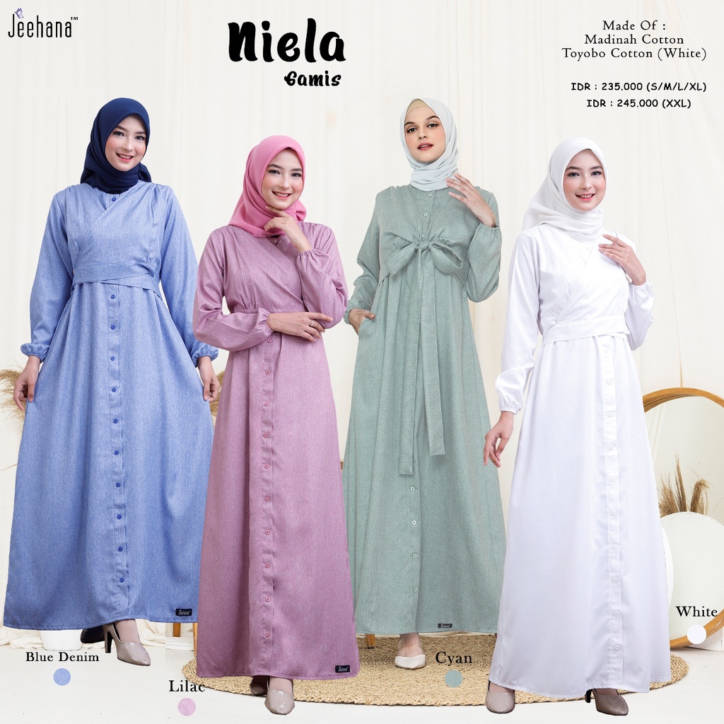 Gamis Niela Dewasa Sarimbit / Baju Keluarga Baju Gamis Pesta Dewasa Muslimah Putih / Sarimbit dan Co