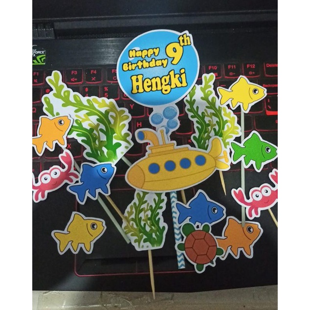 

cake topper hiasan kue fish ikan underwater life laut kapal selam