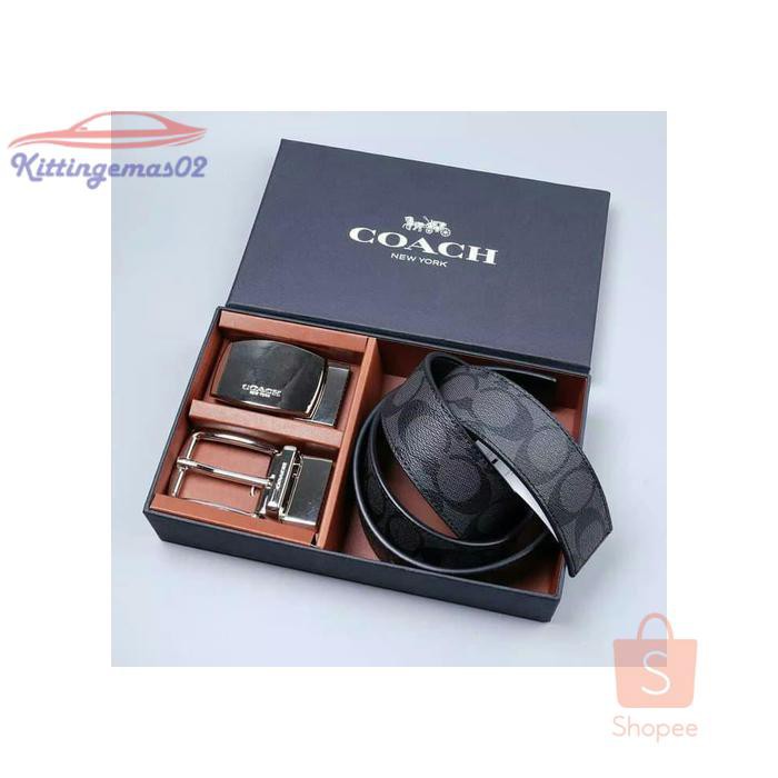 IKAT PINGGANG PRIA GESPER SABUK KTG2I327 COACH ORIGINAL KULIT FULL SET BOX + 2 KEPALA