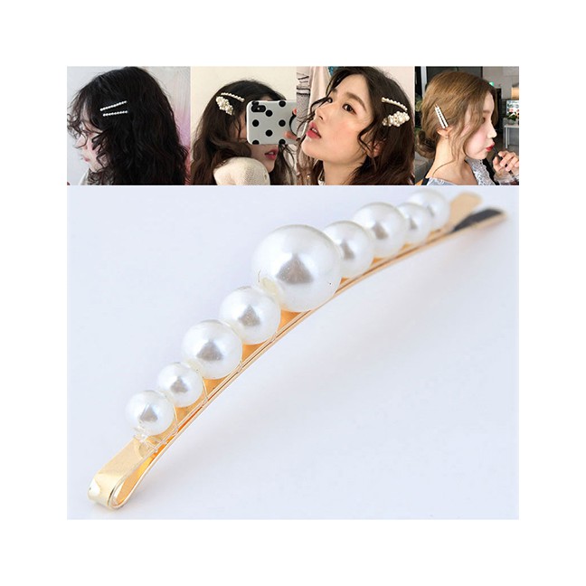 LRC Jepitan Rambut Fashion Gold Color+white Full Pearl Decorated Hair Clip A56255