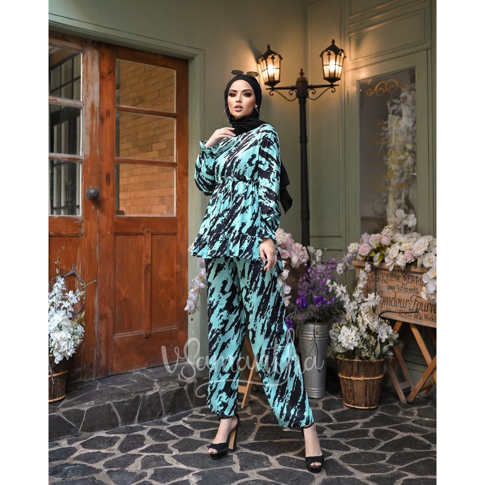 vSamantha - Pajamas Set / Piyama Set Muslim Rayon Rempel Busui Friendly - Tangan Panjang-Mirela Mint Grey