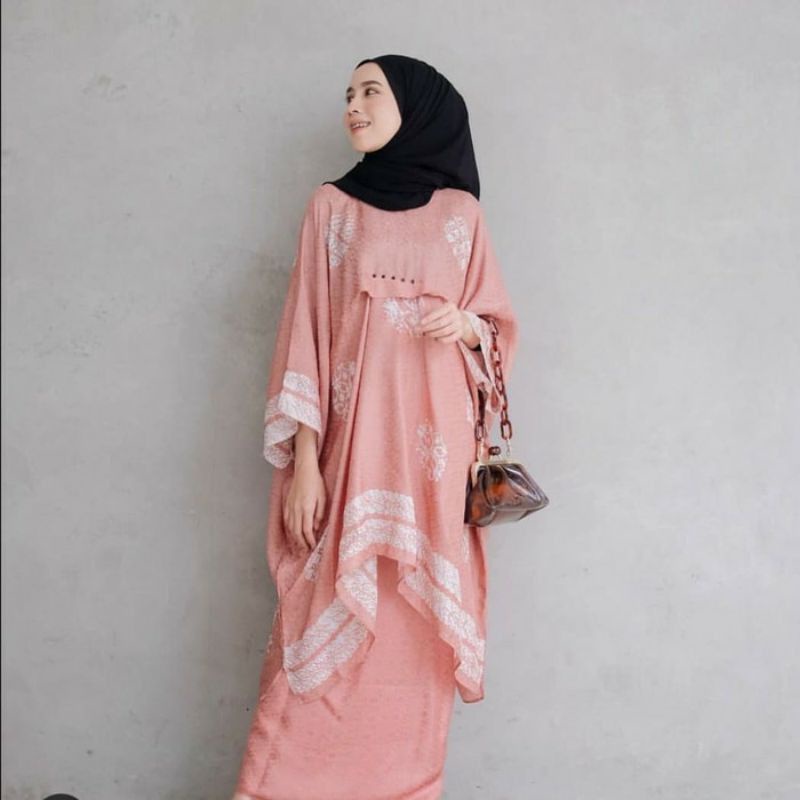 KAFTAN BATIK VISCOSE PREMIUM MOTIF PIRING SELAMPAD || SETELAN DENGAN ROK LILIT