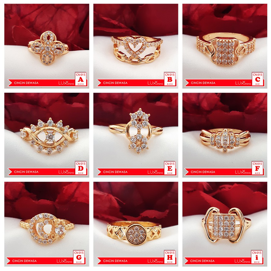 CN 047 Cincin Dewasa Anggun Mewah Mata Zirkon Cincin Big Size Jumbo Lapis Emas Perhiasan Lapis Emas 