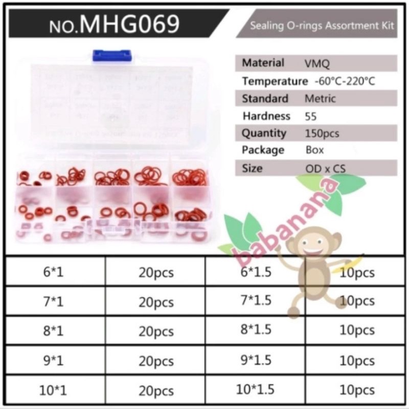 150pcs rubber silicone o-ring set washer ring karet seal MHG069