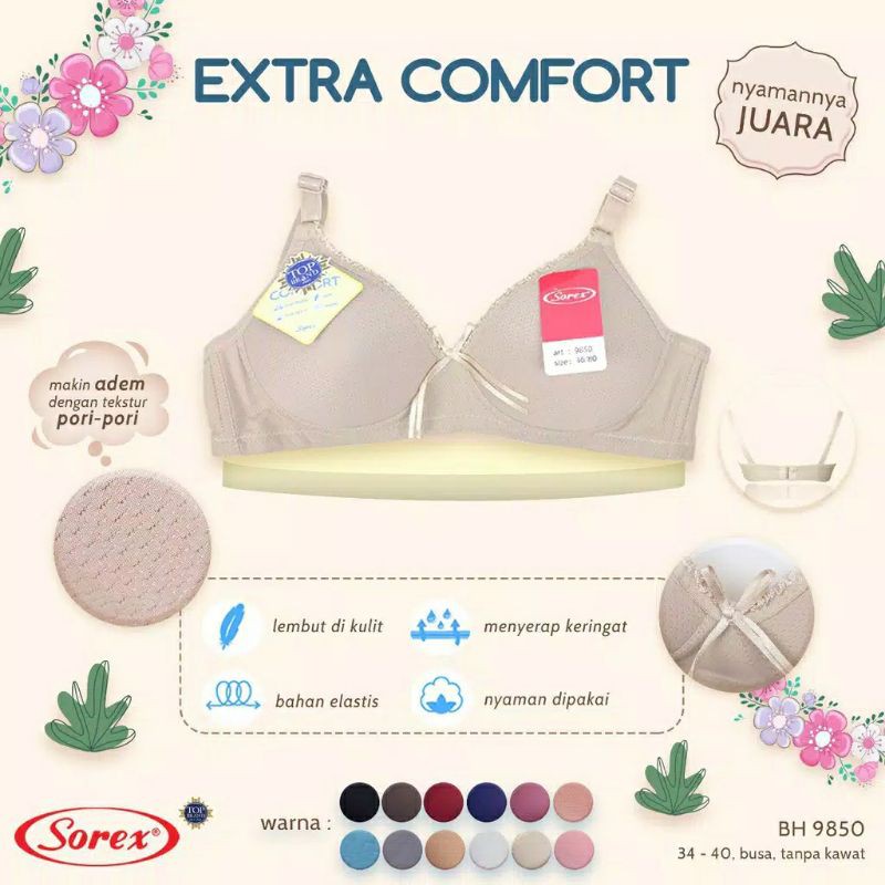 BH pori Bra Sorex 9850 tanpa kawat Extra comfort