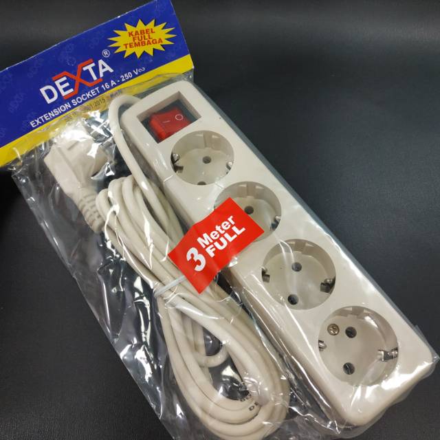 Stop Kontak Sambungan Kabel Extension Socket 3 meter 4 Lubang Dexta