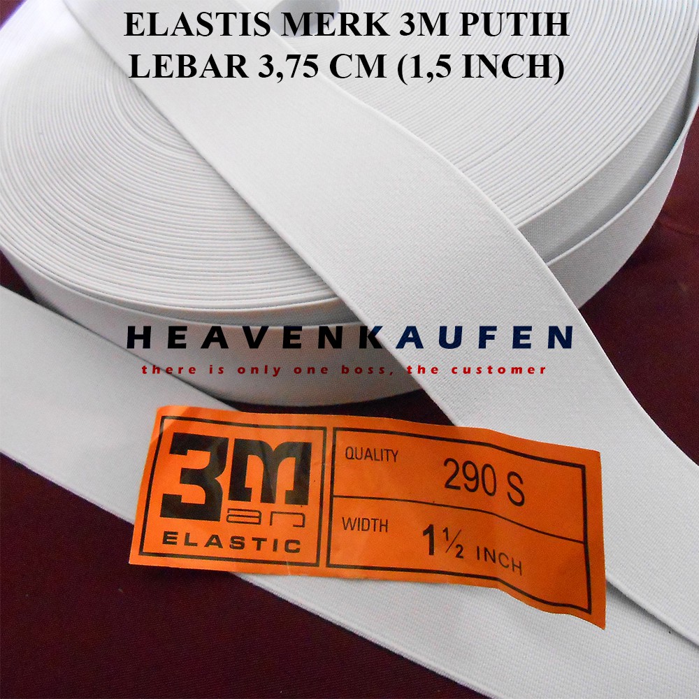 Karet Elastis / Elastic Merk 3M Lebar 3,75 cm (1,5 inch) Warna Putih Meteran