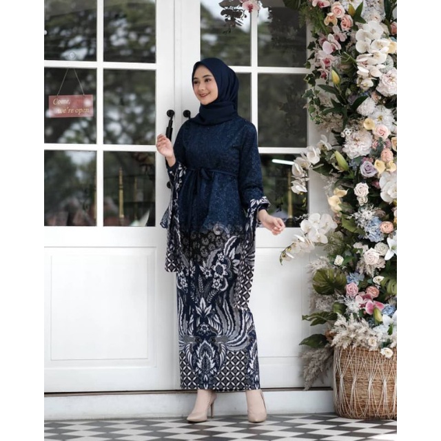 Kebaya batik couple nawang ayu navy GRATIS JILBAB kebaya wisuda kebaya lamaran kebaya modern