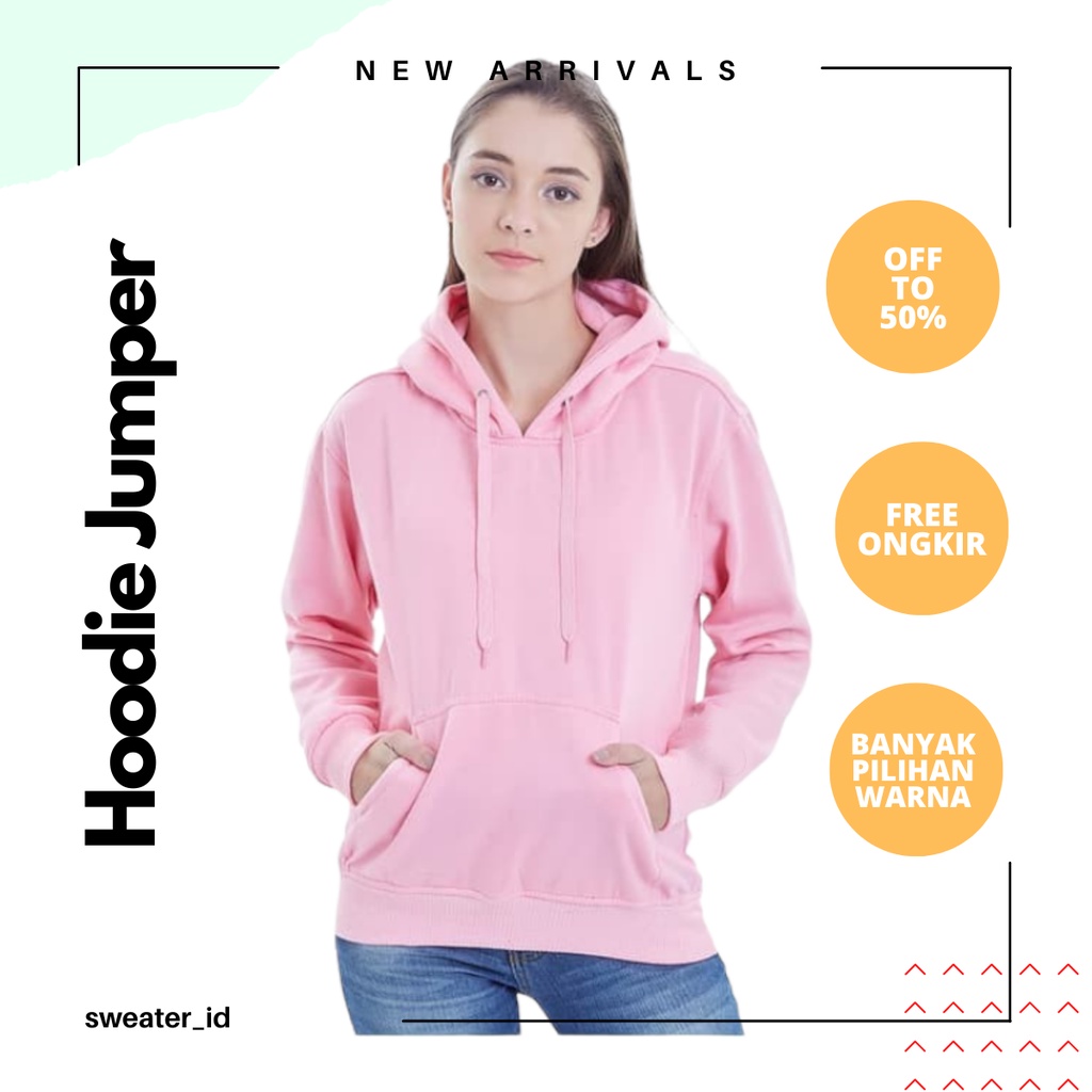 Hoodie Jumper Polos Warna Pink baby / Baby pink Pria Wanita Size M L XL XXL premium