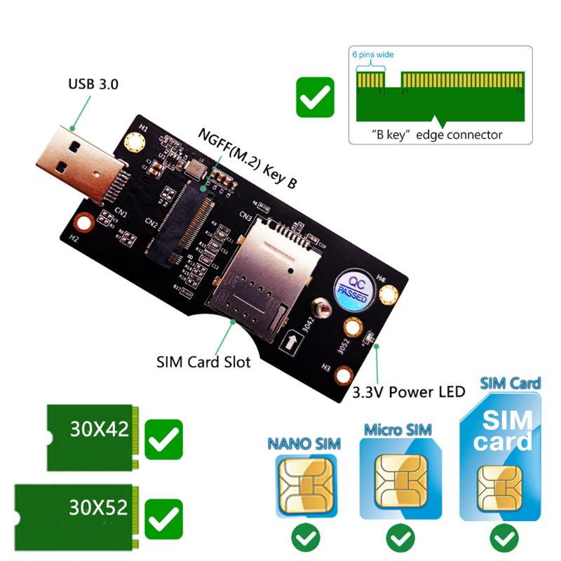 Btsg M.2 Kunci B Ke USB 3.0 Adapter Kartu Ekspanding Dengan Slot Kartu SIM 8pin Untuk WWAN/LTE