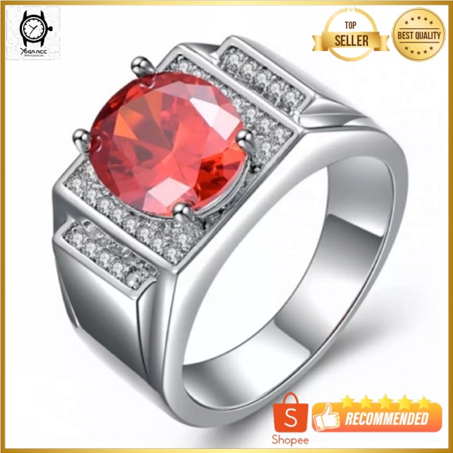 Cincin Pria Perak Batu Akik Safir Biru Rubi Merah Mewah Minimalis Kantoran High Quality