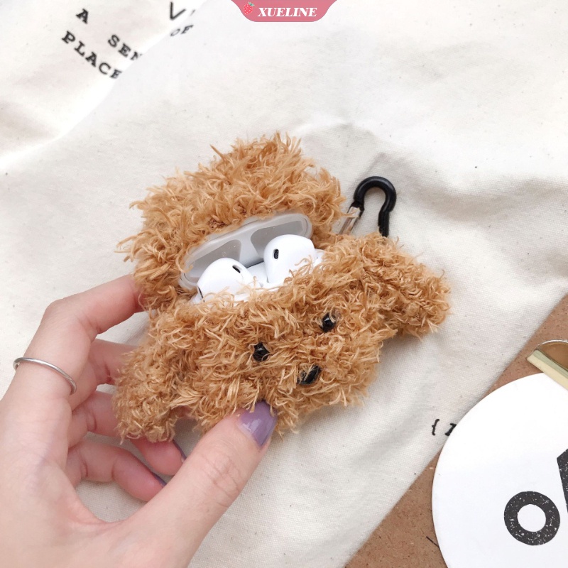 Casing Pelindung Apple AirPods 1 2 Bahan Plush Gambar Kartun Teddy Bear Lucu