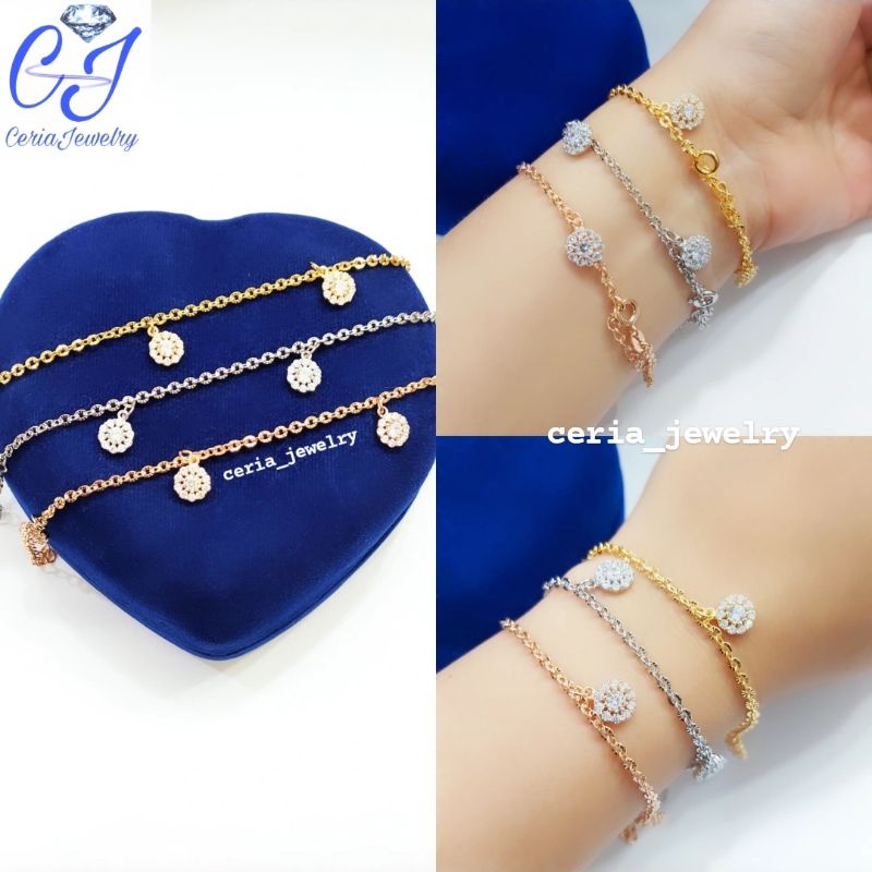 Gelang Perak Asli Silver 925 Lapis Emas Model NoriUkir+Bunga - perhiasan perak