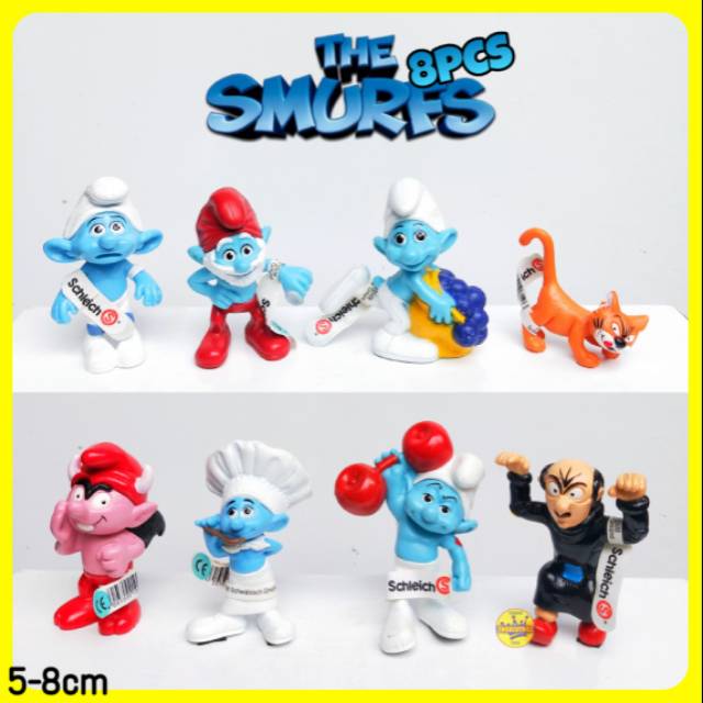 Action Figure THE SMURFS set isi 8 pcs - Miniatur Topper Pajangan Mainan Smurf