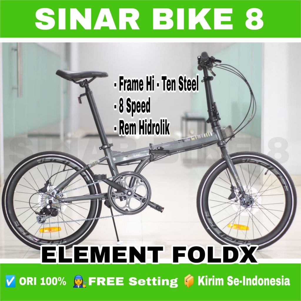 Sepeda Lipat ELEMENT FOLDX Ukuran 20 Inch 451 8 Speed Rem Hidrolik