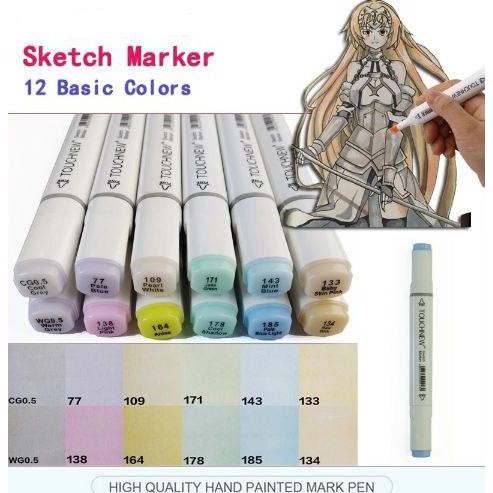 

TOUCHNEW Basic Tones Art Marker Set Alcohol Based Dual Tips (12pcs)
