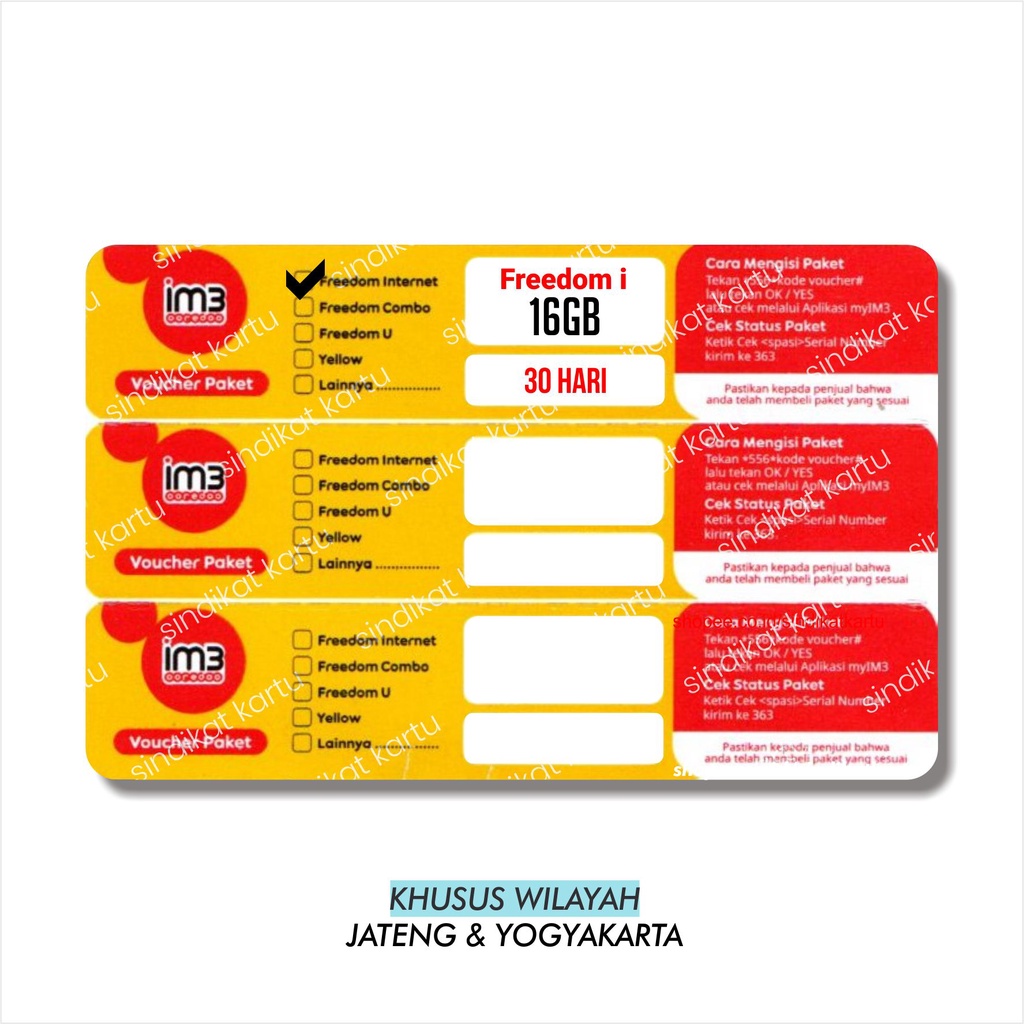 Voucher Indosat 16GB Freedom Internet 30Hari (JATENG & YOGYAKARTA)
