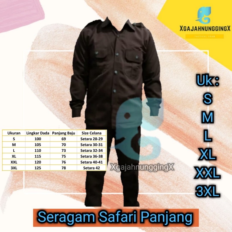 COKLAT TUA TERBARU Seragam Setelan Safari Lengan Panjang Security Satpam Berkualitas Murah Bandung