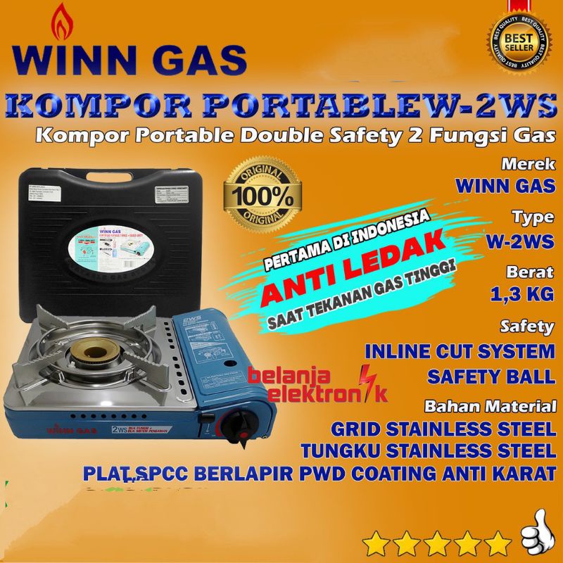 Winn Gas W 2WS Kompor Anti Meledak Kompor Gas Portable Dual Gas Double Safety