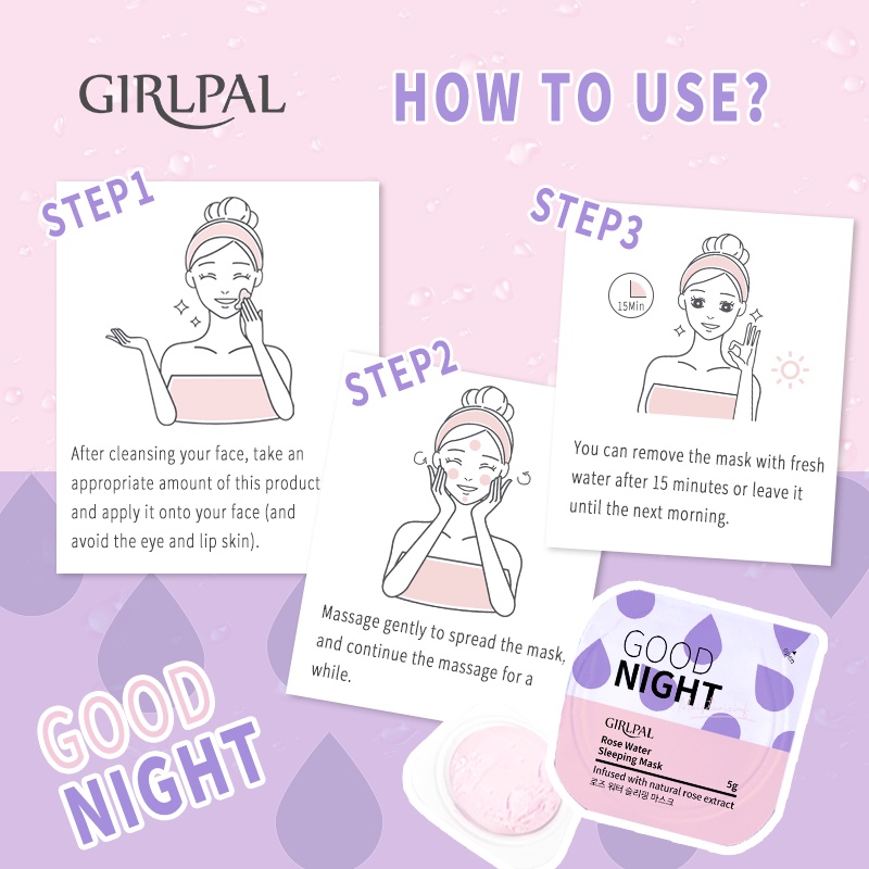 GIRLPAL 5g*4pcs Rose Water Sleeping Mask Natural Deep Hydrating Organik Face Jelly Masker Wajah Mencerahkan