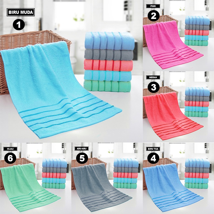 Handuk Mandi Kecil Bordir Motif Garis Lembut Bahan 100% Bamboo Cotton Tebal Ukuran 35cm X 75cm | H32