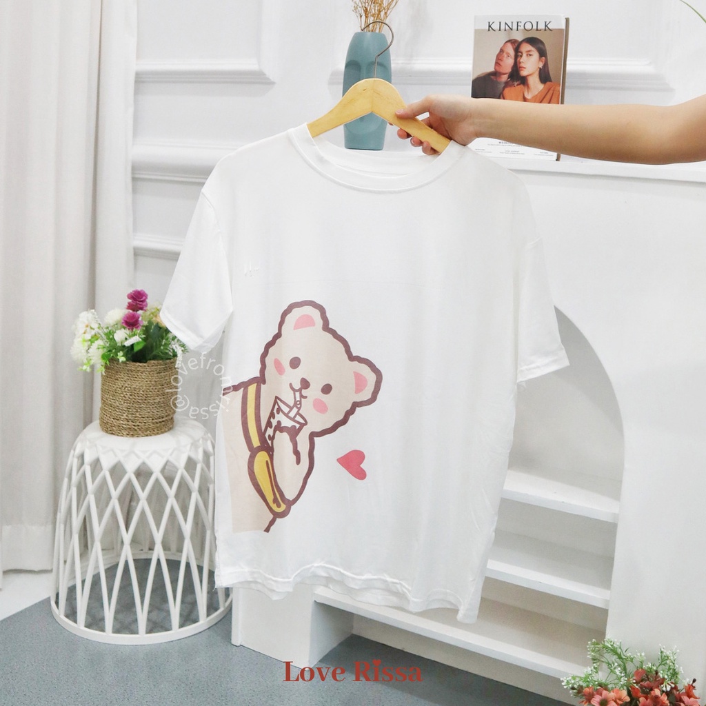 Kaos Tshirt Teddy Boba Oversized Korean Street Baju Wanita Baju Lengan Pendek Love Rissa