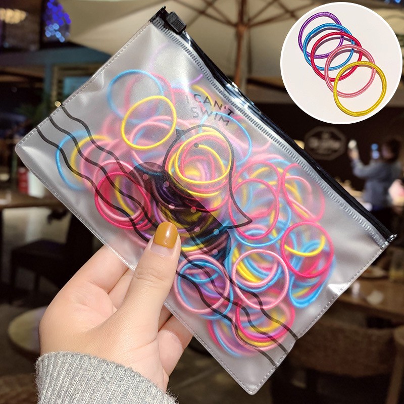 [HKL] Karet Ikat Rambut Macaron 1 Pouch 100 Pcs / Karet Ikat Rambut Korea Elastis / Karet Ikat Rambut