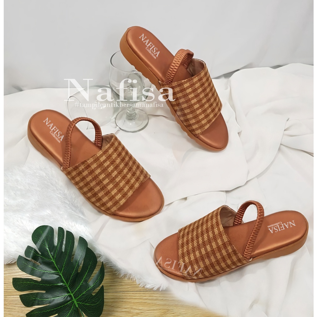 Sandal wanita Empuk Sendal tali wanita Sandal tali belakang Motif kotak Navisa Basic sollection