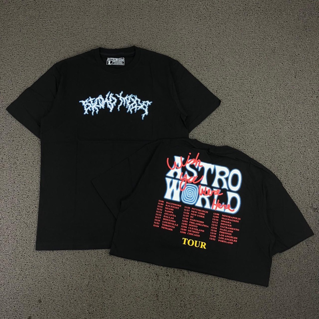 Astroworld Travis Scott Tour Black Hitam Tee T-Shirt Kaos