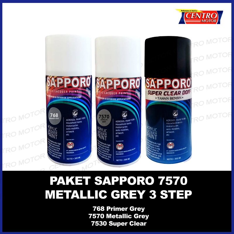 SAPPORO 7570 METALLIC GREY.PAKET 3 KALENG CAT SEMPROT.COCOK UNTUK VELG,BODY MOTOR/MOBIL