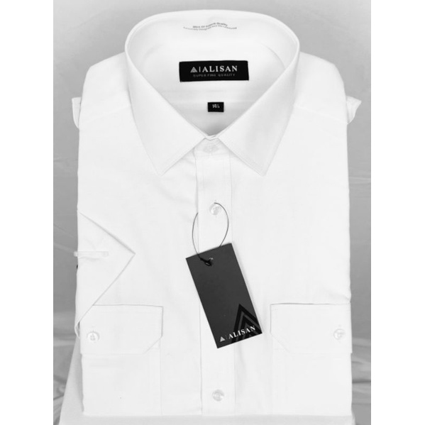 Kemeja Alisan Pilot Dinas Pangkat Putih Reguler Fit Lengan Pendek