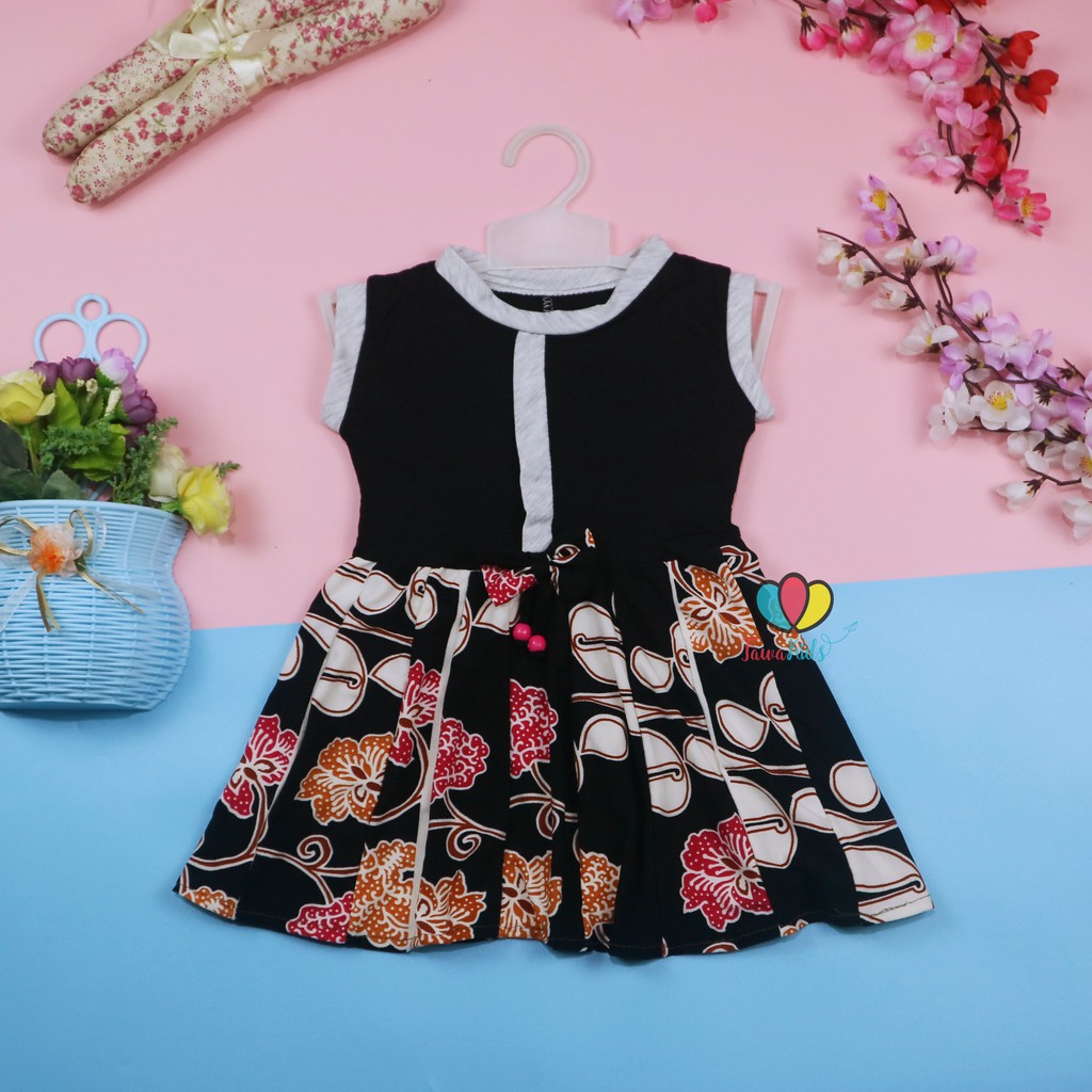 Dress Nabila Uk 1-2 Tahun / Dres Anak Perempuan  Baju Motif Murah Cewek Casual Pesta Yukensi Adem