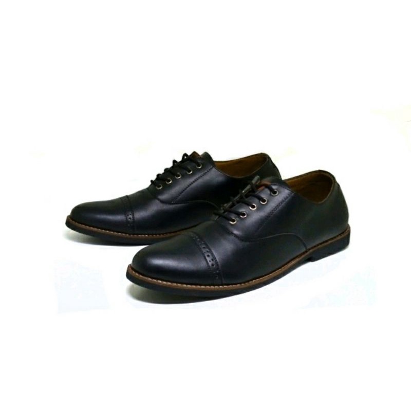 Pantofel Big Size Shoes 44-48 Sepatu Kerja Formal Pria BRX10 Black Stylis Ukuran JUMBO Leather hitam ORI, 47