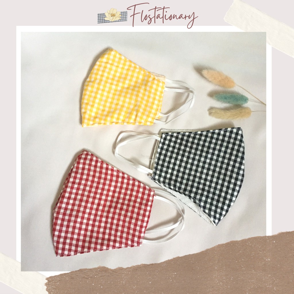 Masker Kain Non Medis 3 PLY Motif Gingham Kotak-kotak Korea