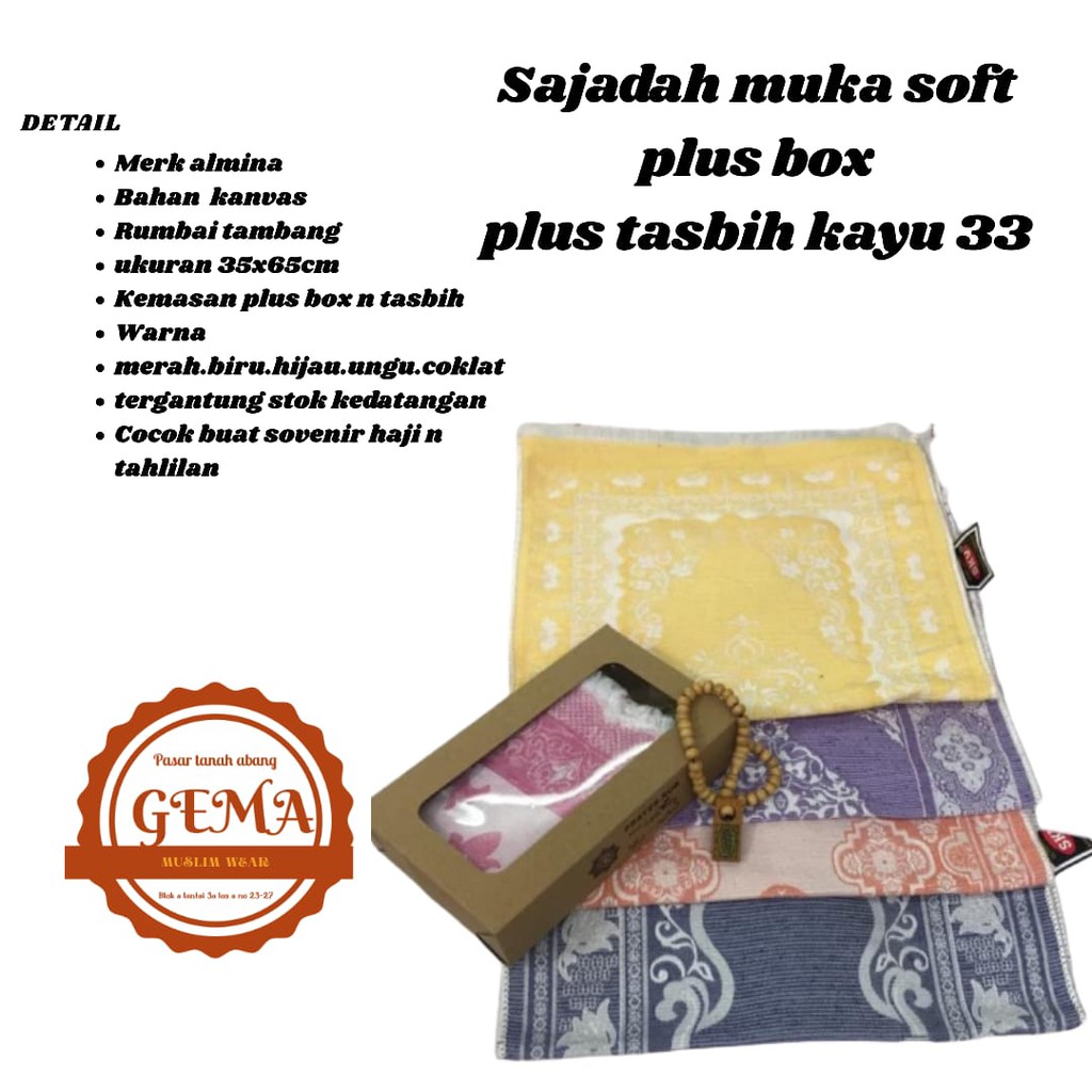 sajadah muka soft plus box plus tasbih kayu 33