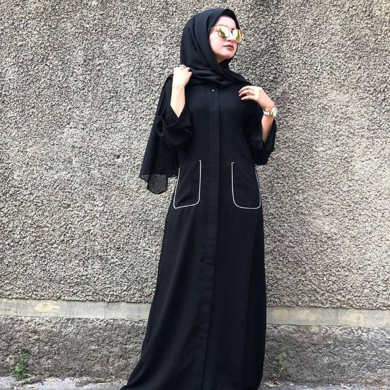 Exclusive Abaya Hitam Polos Saku Turkey Abaya Vivi Bahan JetBlack
