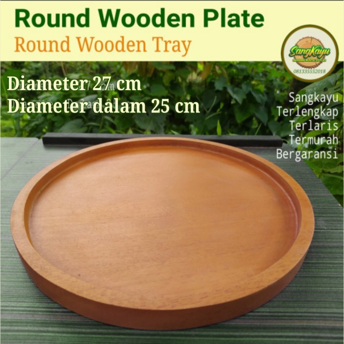 Round Wooden plate 27 cm tatakan nampan piring kayu mangkok saji bowl