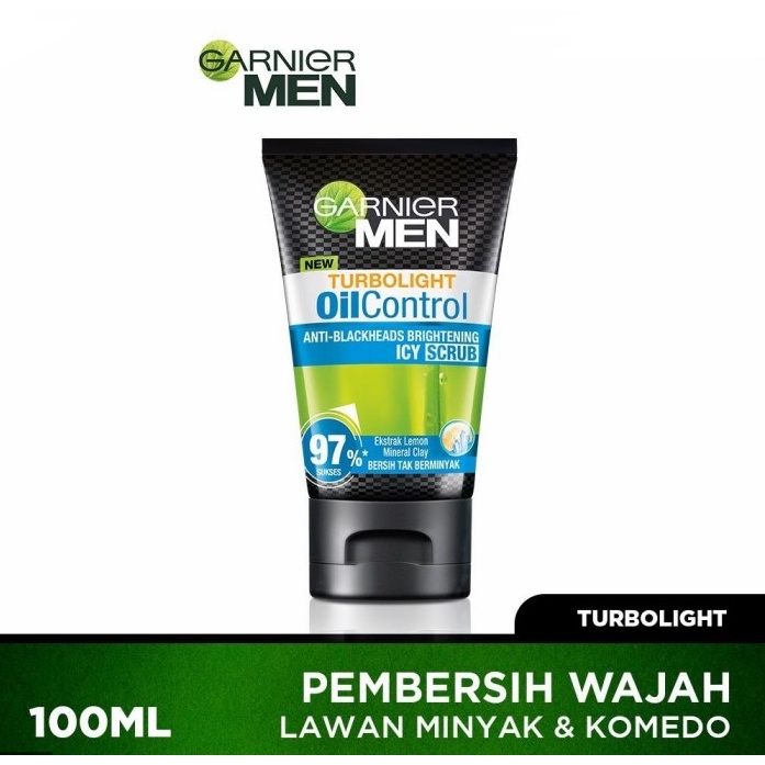 GARNIER TURBOLIGHT OIL CONTROL ANTI BLACKHEADS BRIGHTENING ICY SRUB 97 % SUKSES 100 ML / 50 ML