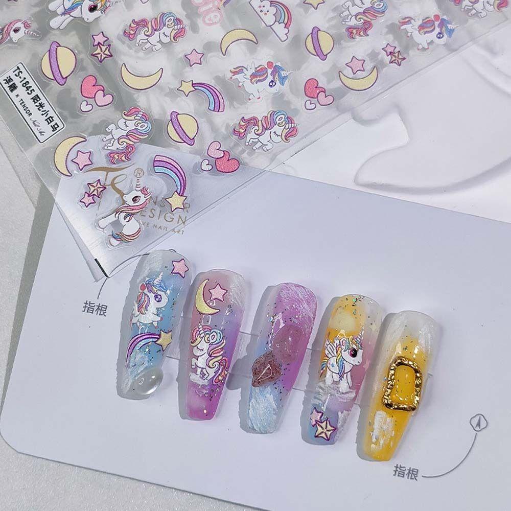 Mxbeauty Kartun Stiker Kuku Gaya Graffiti Perekat Diri Hewan Domba Bunga Nail Art Dekorasi