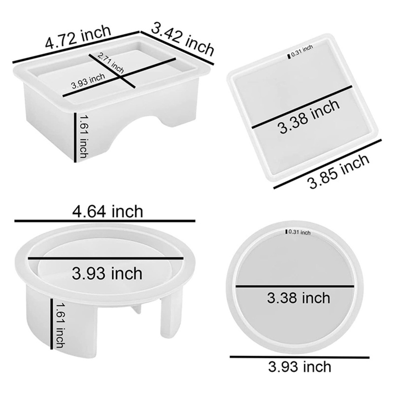 Siy 10Pcs / set Cetakan Silikon Bentuk Bulat / Kotak Untuk Membuat Coaster / Tatakan Gelas DIY