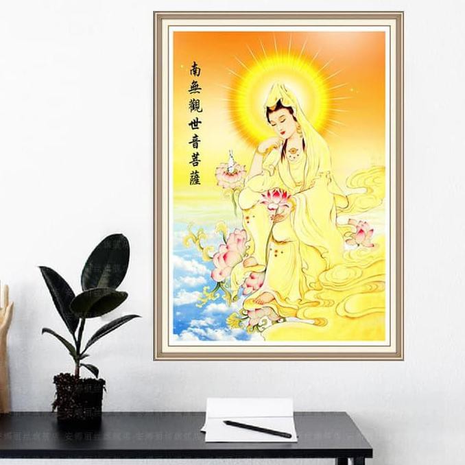 Terhot Lukisan Diamond Painting Jadi Dewi Kwan Im Teratai 63X88Cm Full D214F