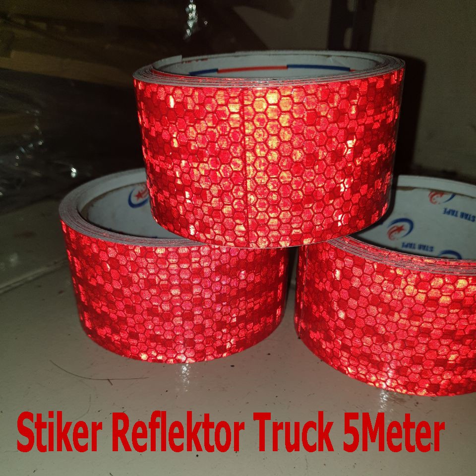 Refelctive Sticker Truck Stiker Reflektor Kir Mobil Truk  Merah 5M