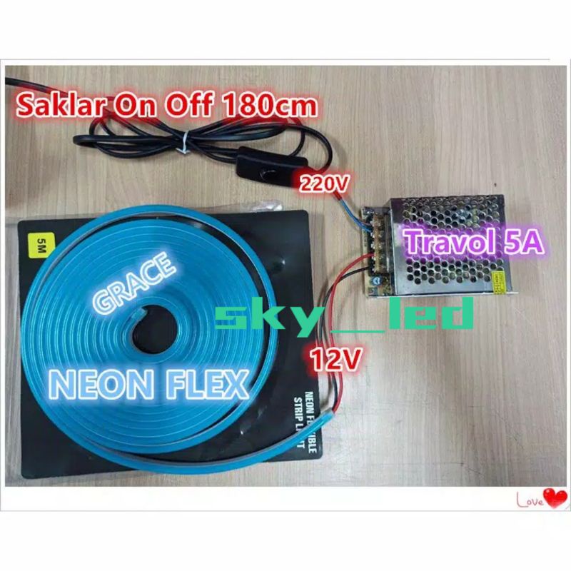 NEON FLEXIBLE 12V 5m LAMPU  LED SELANG 12v PANJANG 5M KUALITAS SUPER 12V