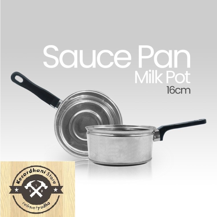 Panci Sauce Pan Milk Pot Stainless Stenlis Rebus Air Mie Susu Saus Panci Serbaguna Pegangan Gagang Di 16 cm