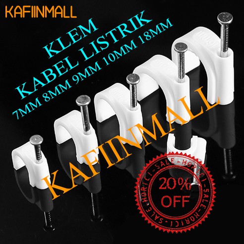 KLEM KABEL LISTRIK PLASTIK WARNA PUTIH + PAKU BETON ANTI KARAT UKURAN 7mm 8mm 9mm 10mm 18mm / 50PCS