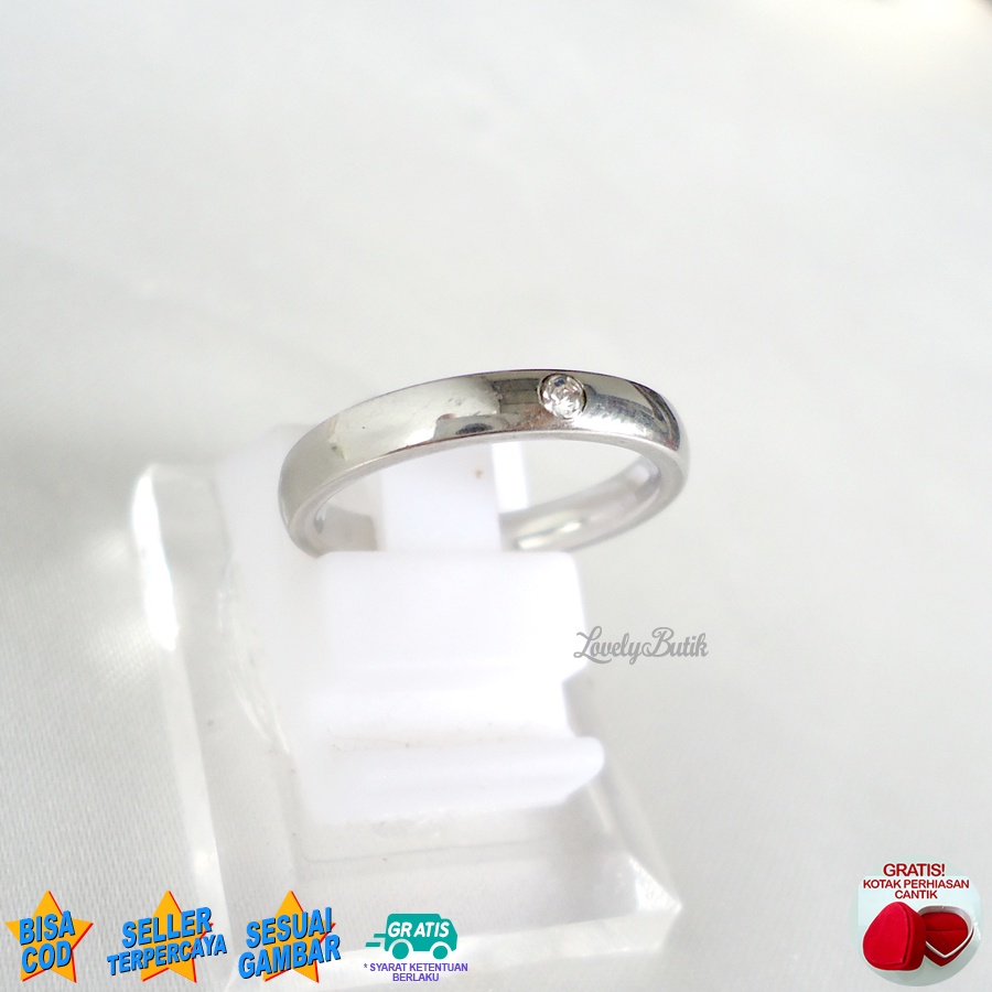 Lovelybutik Cincin Titanium Anti karat  Yut4 Cincin Couple Titanium Wanita Pria Asli titanium Model Permata Satu BONUS KOTAK PERHIASAN