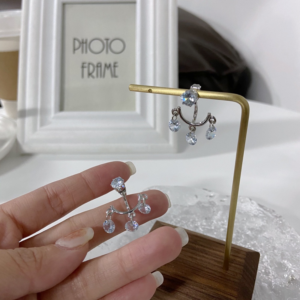 Korea Fashion Crystal Rumbai S925 Silver Pin Earrings Ins Anting Wanita Sederhana Dan Serbaguna