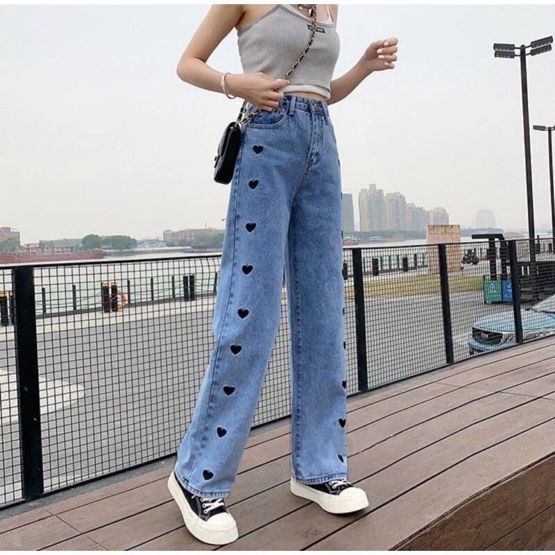 1KG MUAT 2PCS | LOVE KULOT JEANS CELANA PANJANG HIGHTWAIST JEANS KOREA HITS FASHION SELEBGRAM