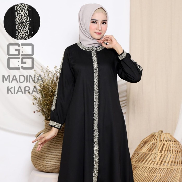 PREMIUM GAMIS MUSLIMAH / GAMIS SYARI MADINA KIARA BY GUZEL / MADINA KIARA - HITAM, M
