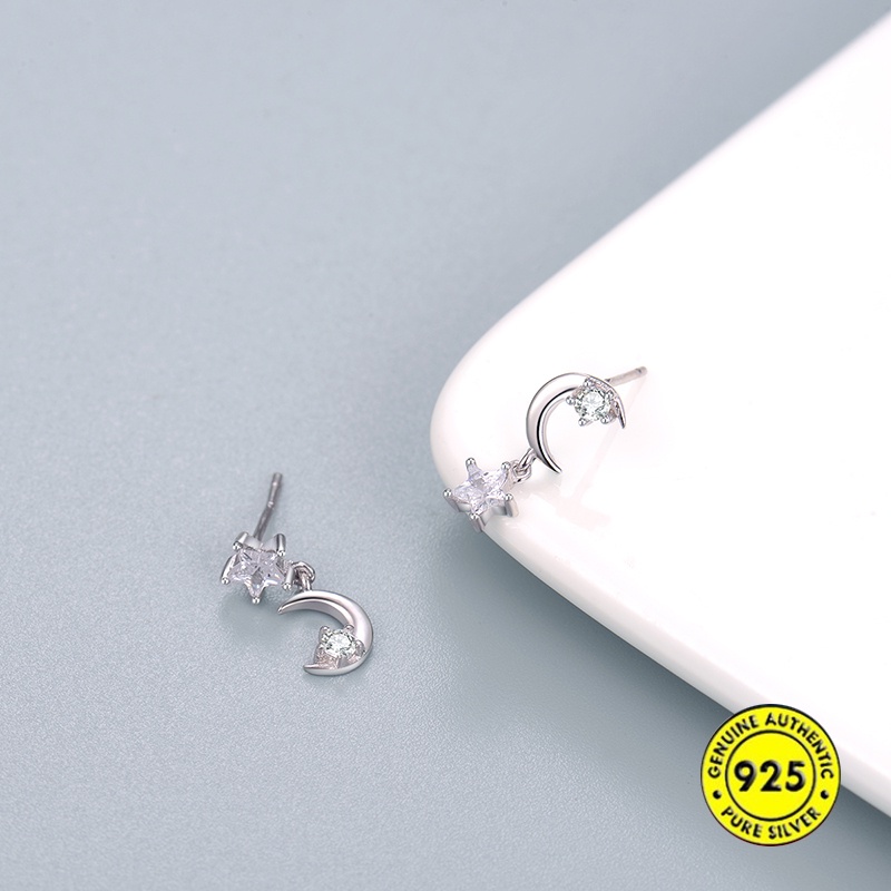 Anting Tusuk Asimetris Bahan Sterling Silver 925 Untuk Wanita